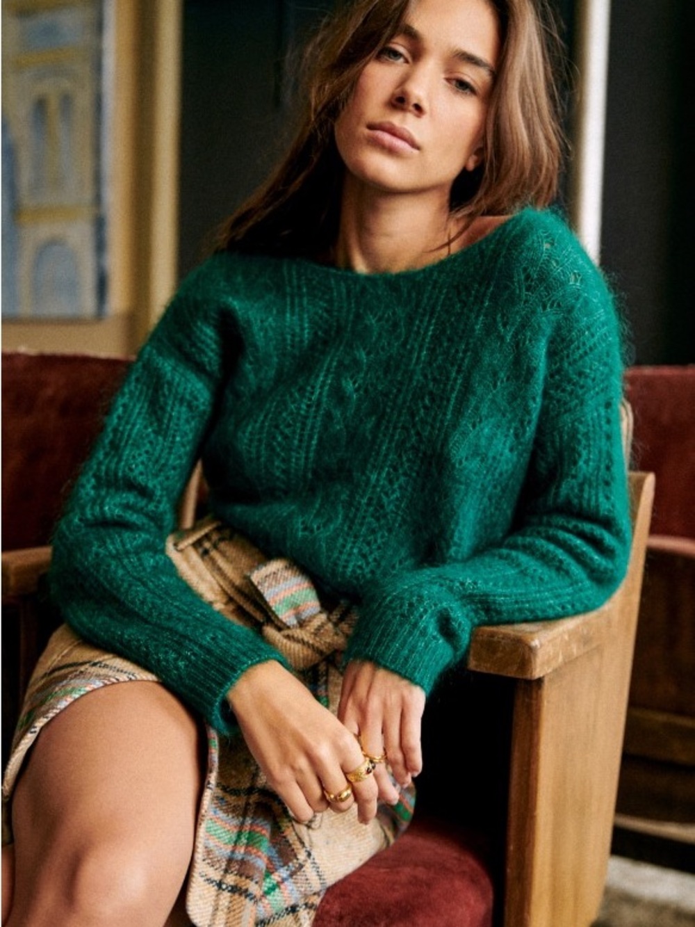✨Sezane | Marled Emerald Green Malou Kid Mohair Cozy Knit Jumper Sweater | Sz M